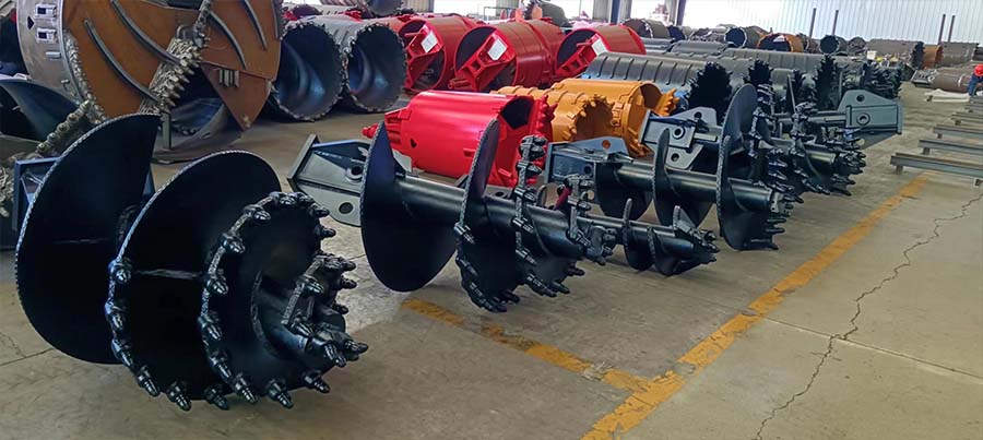 Large batch of Flat Rock Auger and Conical Rock Auger rotary drilling tools